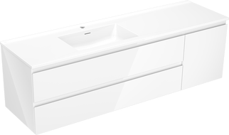 Mexen Orio bathroom cabinet 160 cm with left Otis sink, 2S, 1D, high-gloss white - 91A13-16047-3-BBFFF00-W18L00