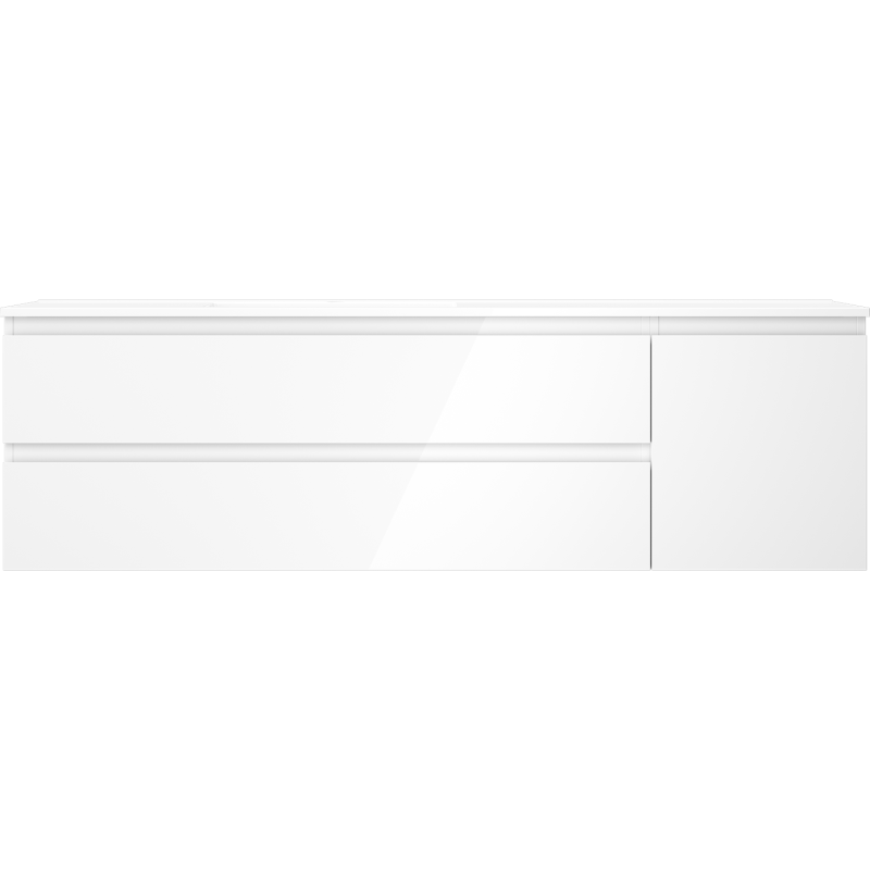 Mexen Orio bathroom cabinet 160 cm with left Otis sink, 2S, 1D, white gloss - 91A13-16047-3-BBFFF00-W18L00