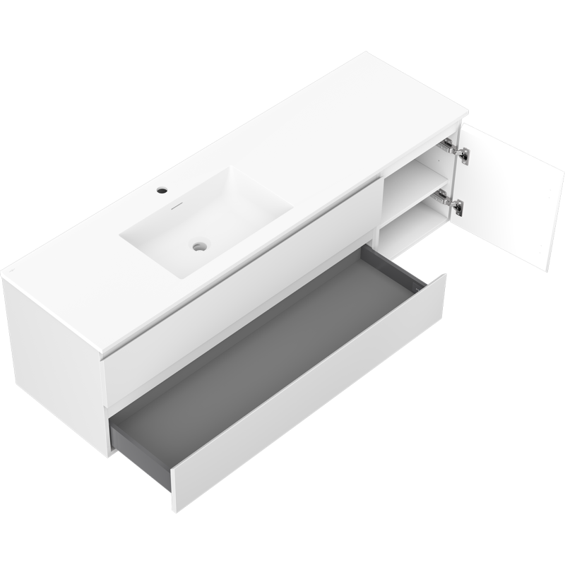 Mexen Orio bathroom cabinet 160 cm with left Otis washbasin, 2S, 1D, white matte - 91A13-16047-3-BBFFF01-W18L01