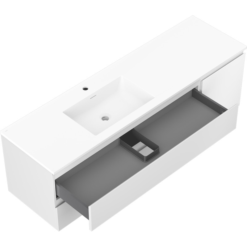 Mexen Orio 160 cm bathroom cabinet with Otis left sink, 2D, 1C, white matte - 91A13-16047-3-BBFFF01-W18L01