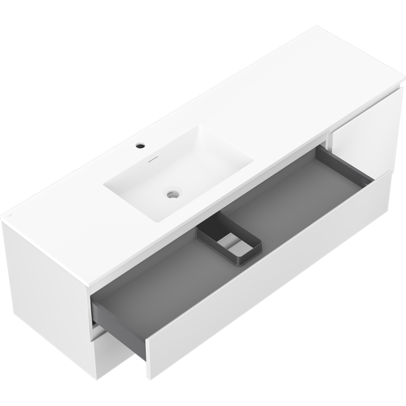 Mexen Orio bathroom cabinet 160 cm with left Otis washbasin, 2S, 1D, white matte - 91A13-16047-3-BBFFF01-W18L01