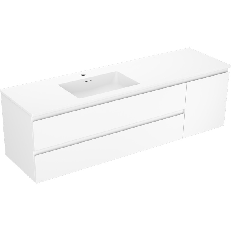 Mexen Orio 160 cm bathroom cabinet with Otis left sink, 2D, 1C, white matte - 91A13-16047-3-BBFFF01-W18L01