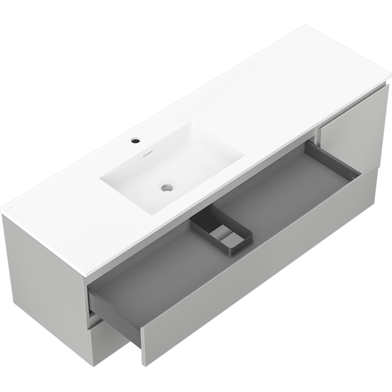 Mexen Orio bathroom cabinet 160 cm with left Otis sink, 2S, 1D, gray matte/white matte - 91A13-16047-3-BBFFF62-W18L01