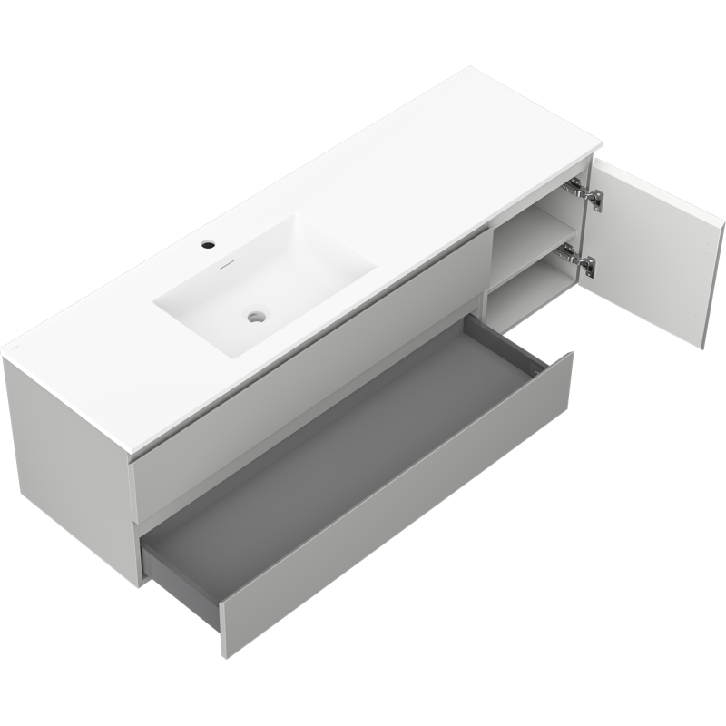 Mexen Orio bathroom cabinet 160 cm with left Otis sink, 2S, 1D, gray matte/white matte - 91A13-16047-3-BBFFF62-W18L01