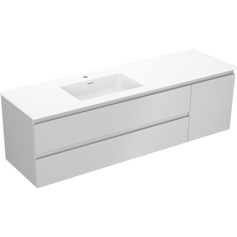 Mexen Orio bathroom cabinet 160 cm with left Otis sink, 2S, 1D, gray matte/white matte - 91A13-16047-3-BBFFF62-W18L01