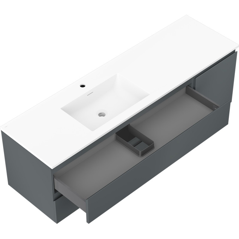 Mexen Orio bathroom cabinet 160 cm with left Otis sink, 2S, 1D, matte graphite/white matte - 91A13-16047-3-BBFFF66-W18L01