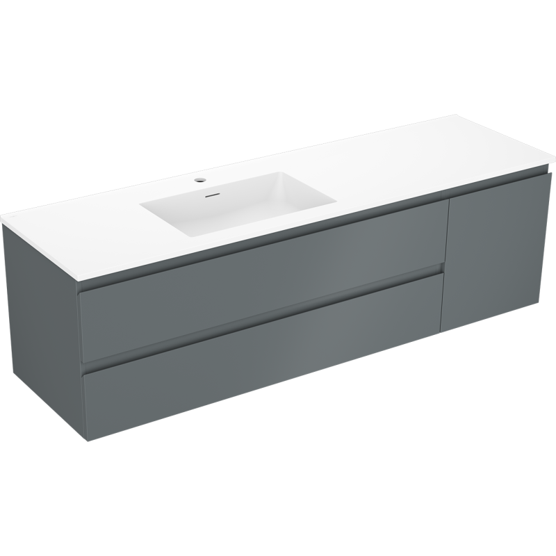 Mexen Orio bathroom cabinet 160 cm with left Otis basin, 2S, 1D, graphite matte/white matte - 91A13-16047-3-BBFFF66-W18L01