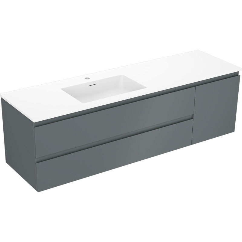 Mexen Orio bathroom cabinet 160 cm with left Otis sink, 2S, 1D, matte graphite/white matte - 91A13-16047-3-BBFFF66-W18L01