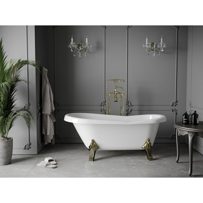Mexen Retro free-standing bath 150 x 73 cm, white, gold legs - 53251507300-50