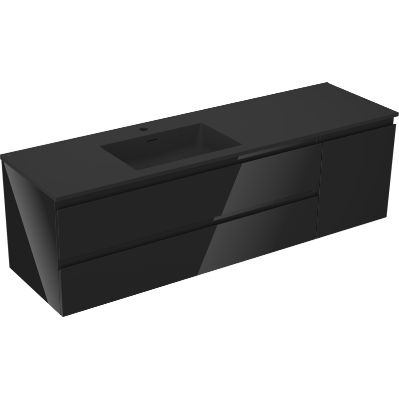 Mexen Orio bathroom cabinet 160 cm with Otis left sink, 2S, 1D, black gloss/black matte - 91A13-16047-3-BBFFF70-W18L71