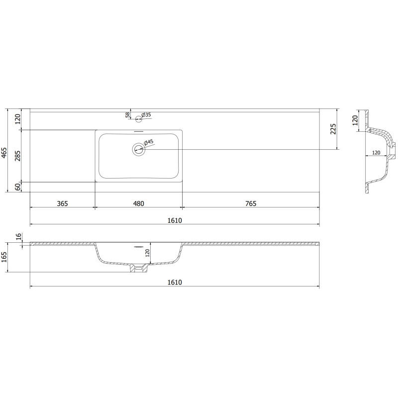 Mexen Orio 160 cm bathroom cabinet with Otis left sink, 2S, 1D, black matte - 91A13-16047-3-BBFFF71-W18L71