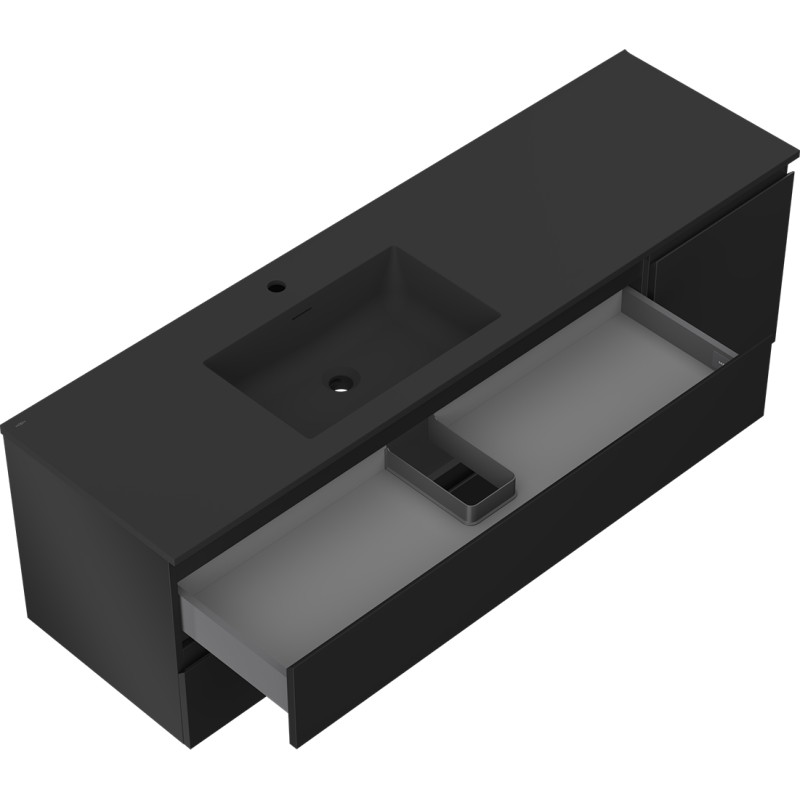 Mexen Orio 160 cm bathroom cabinet with Otis left sink, 2S, 1D, black matte - 91A13-16047-3-BBFFF71-W18L71