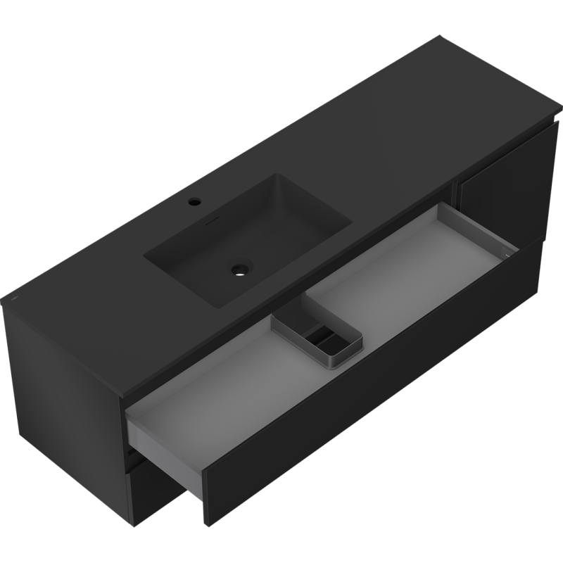 Mexen Orio bathroom cabinet 160 cm with Otis left sink, 2S, 1D, black matte - 91A13-16047-3-BBFFF71-W18L71