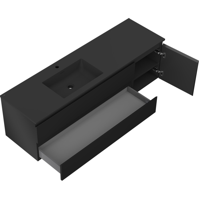 Mexen Orio 160 cm bathroom cabinet with Otis left sink, 2S, 1D, black matte - 91A13-16047-3-BBFFF71-W18L71