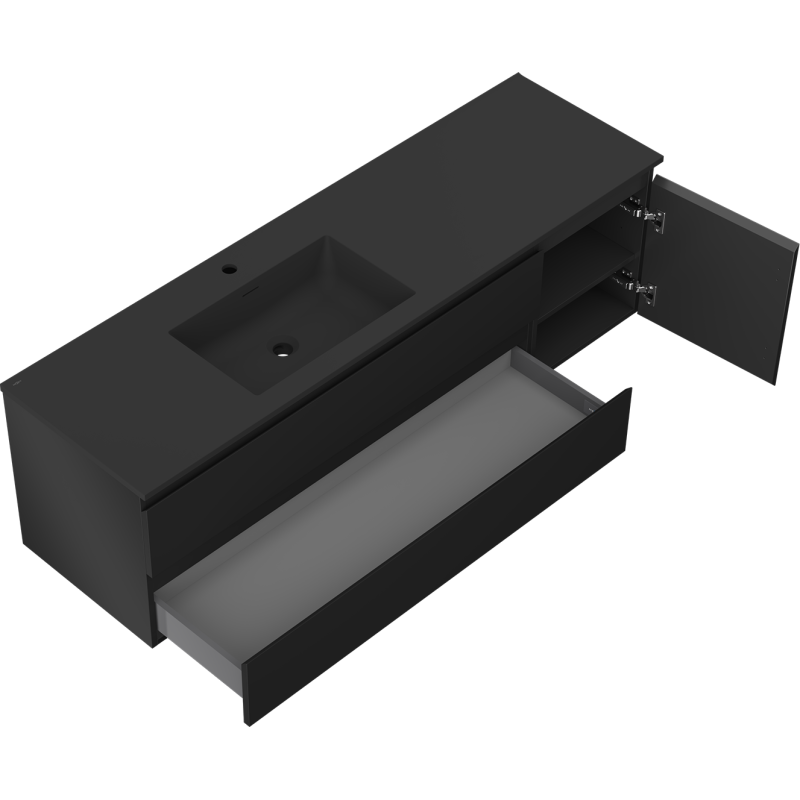 Mexen Orio bathroom cabinet 160 cm with Otis left sink, 2S, 1D, black matte - 91A13-16047-3-BBFFF71-W18L71