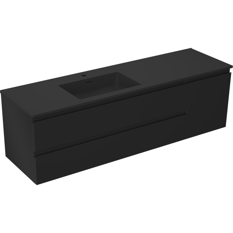 Mexen Orio bathroom cabinet 160 cm with Otis left sink, 2S, 1D, black matte - 91A13-16047-3-BBFFF71-W18L71