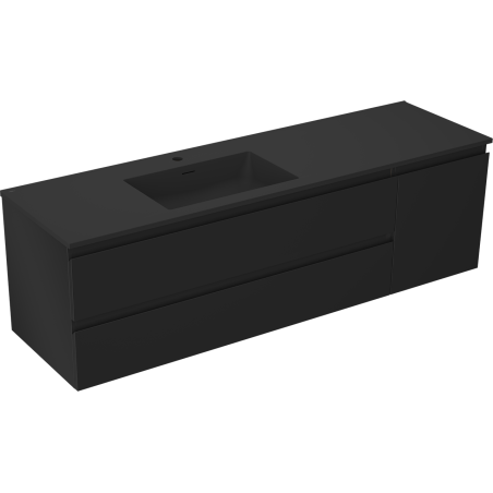 Mexen Orio 160 cm bathroom cabinet with Otis left sink, 2S, 1D, black matte - 91A13-16047-3-BBFFF71-W18L71