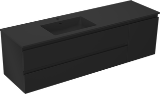Mexen Orio 160 cm bathroom cabinet with Otis left sink, 2S, 1D, black matte - 91A13-16047-3-BBFFF71-W18L71