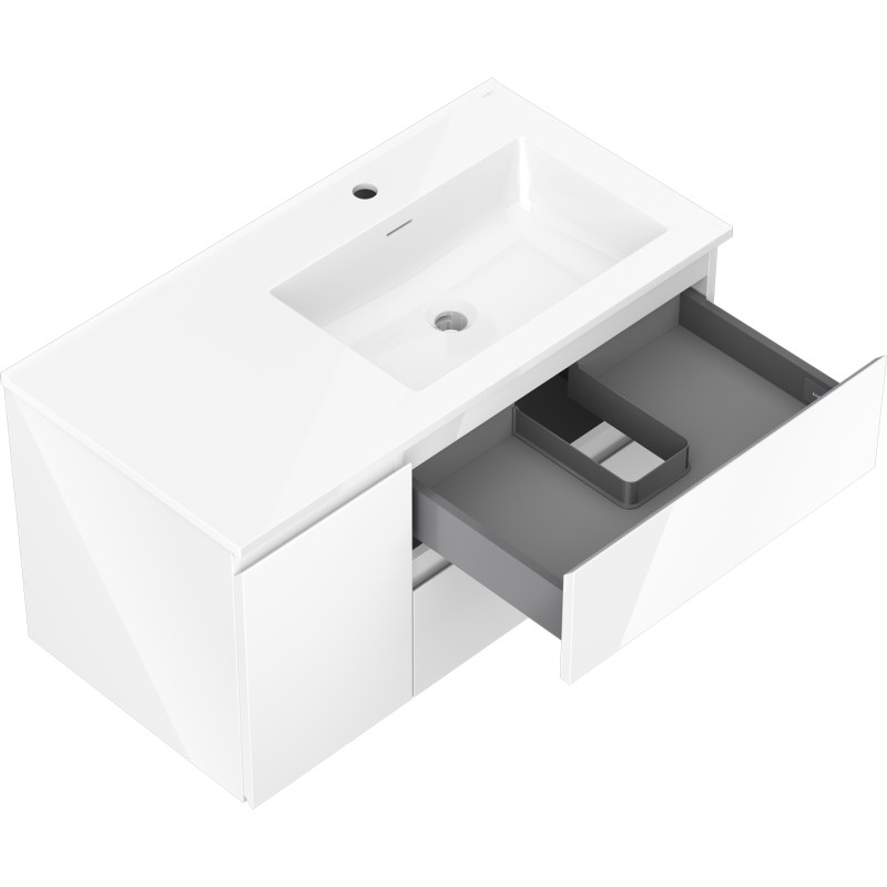 Mexen Orio 90 cm bathroom cabinet with Otis sink right, 2S, 1D, high gloss white - 91A13-09047-3-BBFFF00-W18P00