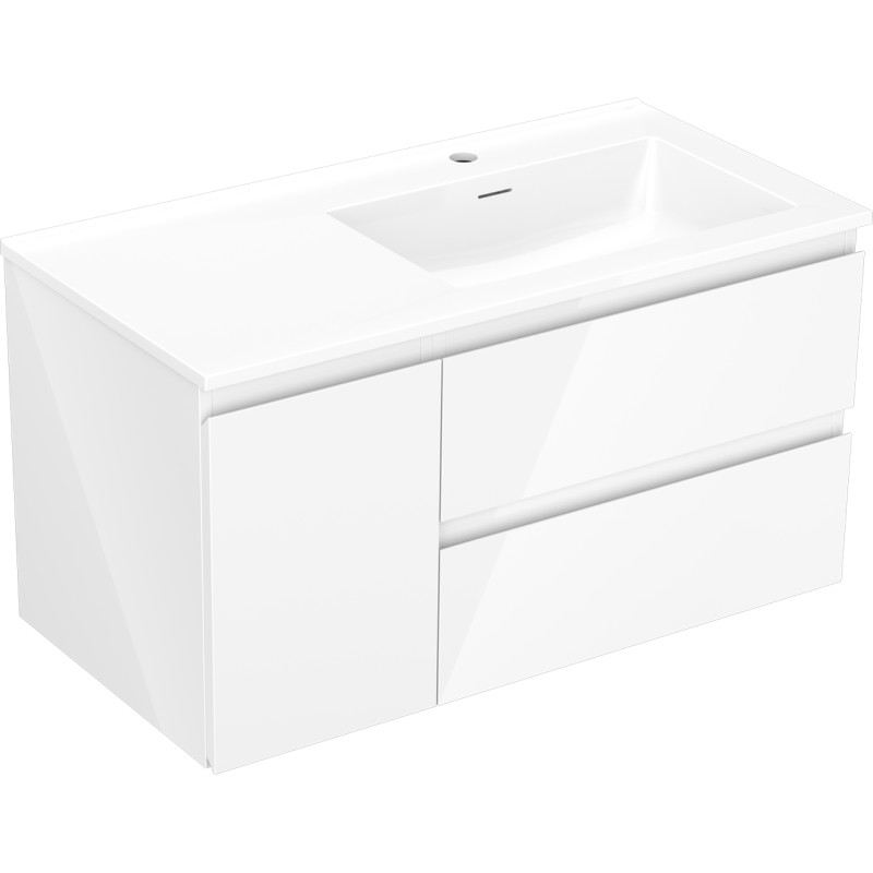Mexen Orio 90 cm bathroom cabinet with Otis sink right, 2S, 1D, high gloss white - 91A13-09047-3-BBFFF00-W18P00
