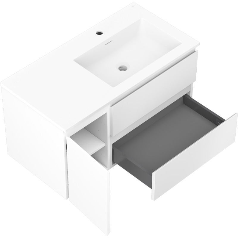 Mexen Orio 90 cm bathroom cabinet with Otis right sink, 2S, 1D, white matte - 91A13-09047-3-BBFFF01-W18P01