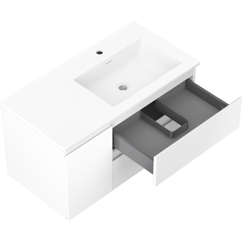 Mexen Orio 90 cm bathroom cabinet with Otis right sink, 2S, 1D, white matte - 91A13-09047-3-BBFFF01-W18P01