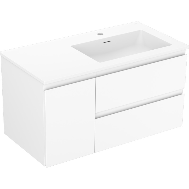 Mexen Orio 90 cm bathroom cabinet with Otis right sink, 2S, 1D, white matte - 91A13-09047-3-BBFFF01-W18P01
