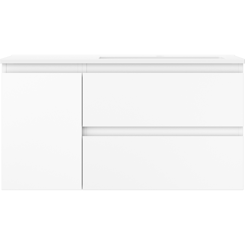 Mexen Orio bathroom cabinet 90 cm with right Otis sink, 2 drawers, 1 door, white matte - 91A13-09047-3-BBFFF01-W18P01