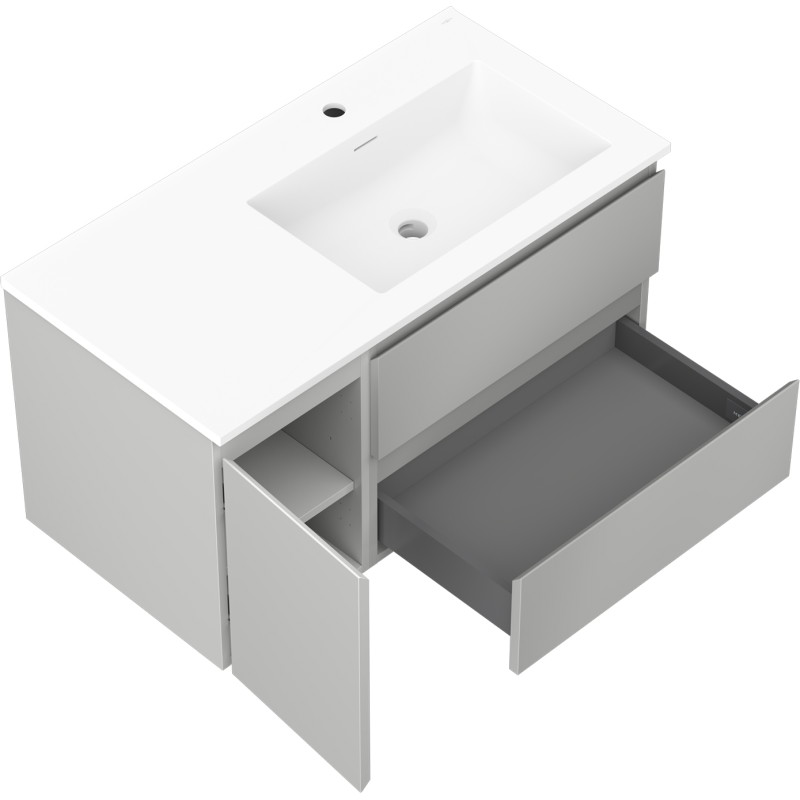 Mexen Orio 90 cm Bathroom Cabinet with Right Otis Sink, 2 Drawers, 1 Door, Gray Matte/White Matte - 91A13-09047-3-BBFFF62-W18P01