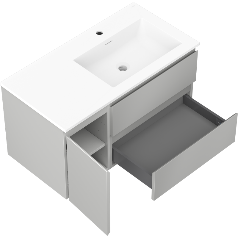 Mexen Orio bathroom cabinet 90 cm with Otis right sink, 2S, 1D, gray matte/white matte - 91A13-09047-3-BBFFF62-W18P01