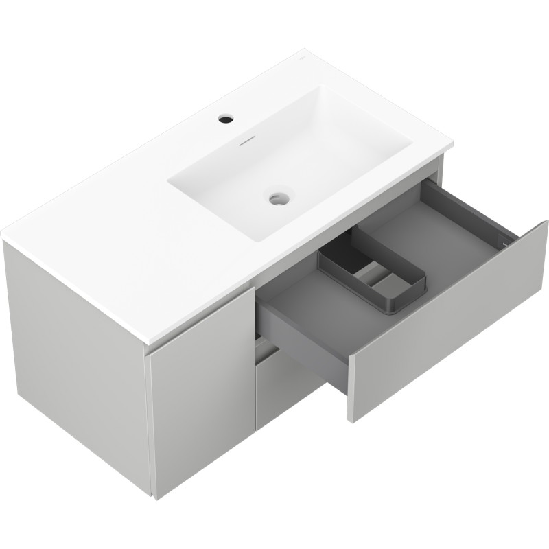 Mexen Orio 90 cm Bathroom Cabinet with Right Otis Sink, 2 Drawers, 1 Door, Gray Matte/White Matte - 91A13-09047-3-BBFFF62-W18P01