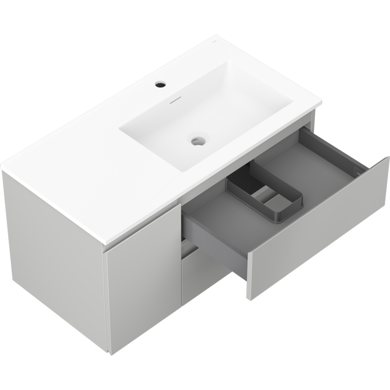 Mexen Orio bathroom cabinet 90 cm with Otis right sink, 2S, 1D, gray matte/white matte - 91A13-09047-3-BBFFF62-W18P01