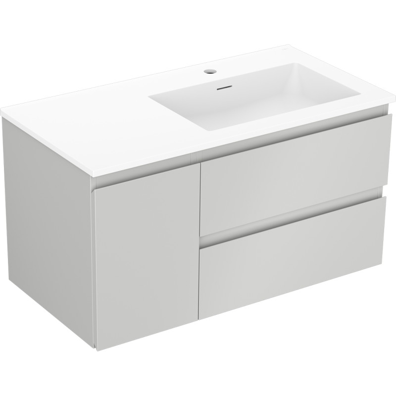 Mexen Orio 90 cm Bathroom Cabinet with Right Otis Sink, 2 Drawers, 1 Door, Gray Matte/White Matte - 91A13-09047-3-BBFFF62-W18P01
