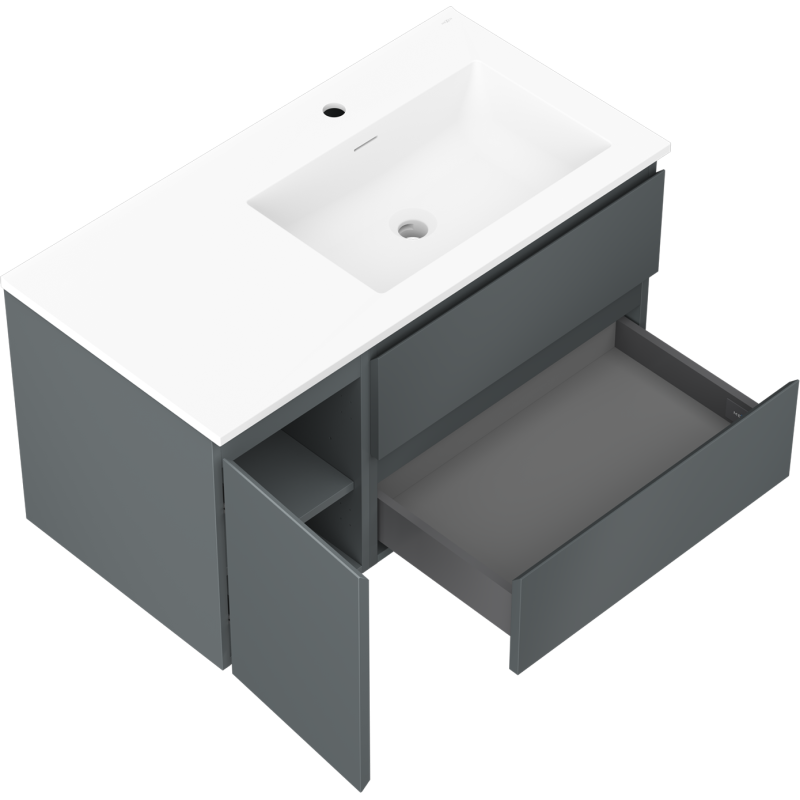 Mexen Orio bathroom cabinet 90 cm with Otis right washbasin, 2S, 1D, graphite matte/white matte - 91A13-09047-3-BBFFF66-W18P01