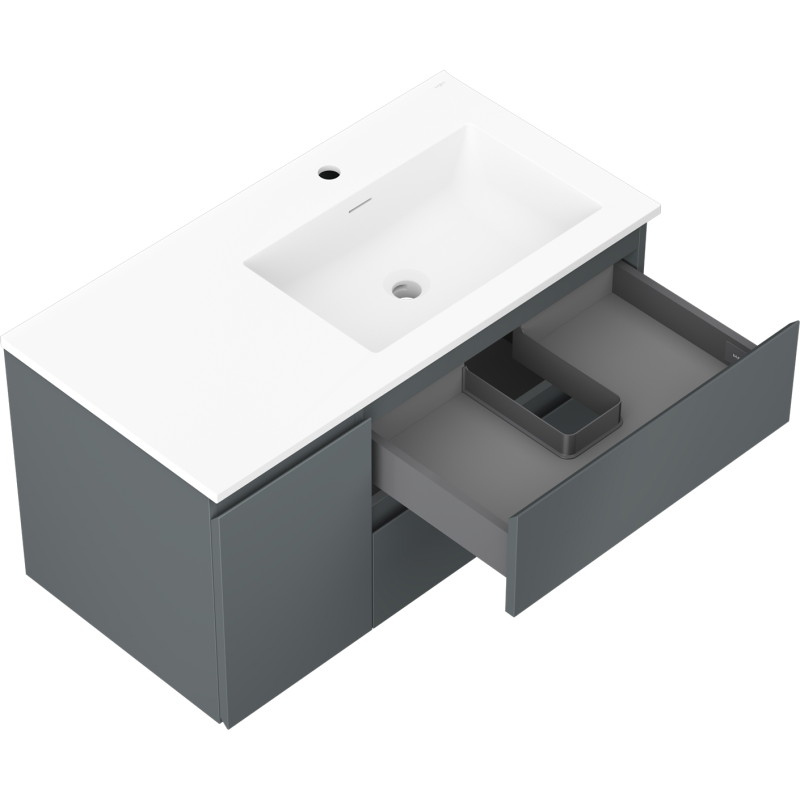 Mexen Orio bathroom cabinet 90 cm with Otis right sink, 2S, 1D, matte graphite/white matte - 91A13-09047-3-BBFFF66-W18P01
