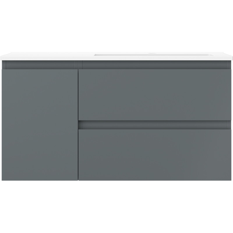 Mexen Orio bathroom cabinet 90 cm with Otis right sink, 2S, 1D, matte graphite/white matte - 91A13-09047-3-BBFFF66-W18P01