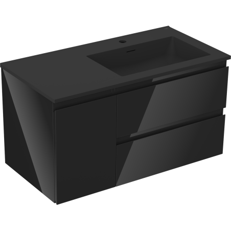 Mexen Orio bathroom cabinet 90 cm with Otis right sink, 2S, 1D, black gloss/black matte - 91A13-09047-3-BBFFF70-W18P71