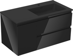 Mexen Orio 90 cm bathroom cabinet with Otis right sink, 2 drawers, 1 door, black gloss/matte black