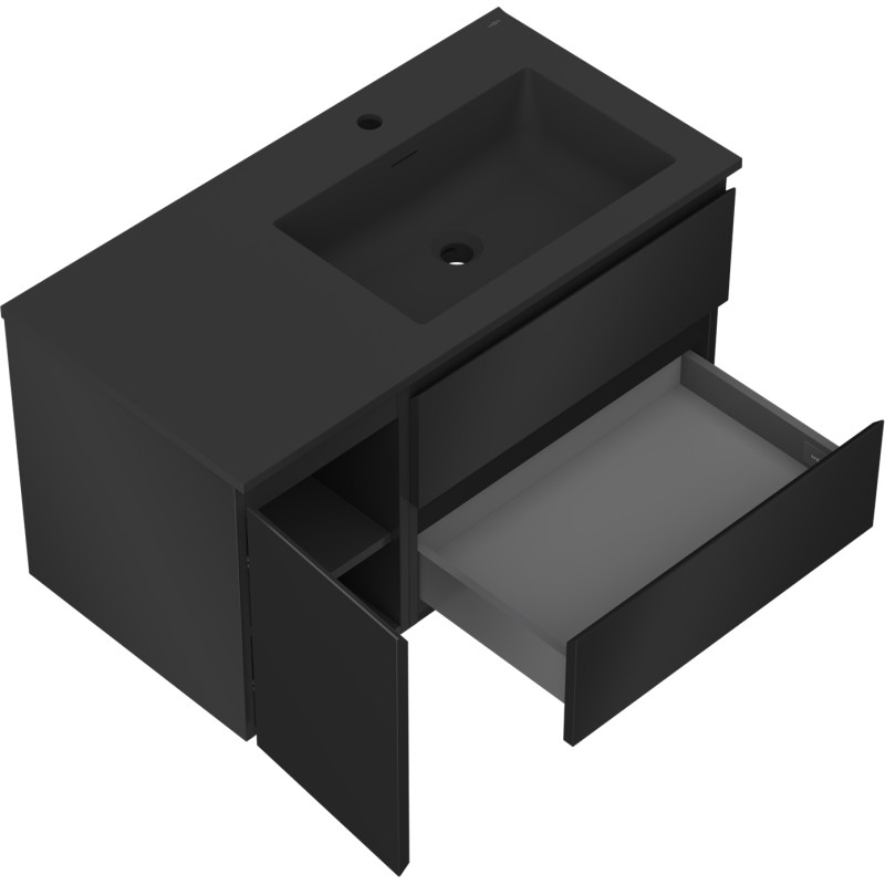 Mexen Orio bathroom cabinet 90 cm with right sink Otis, 2S, 1D, black matte - 91A13-09047-3-BBFFF71-W18P71