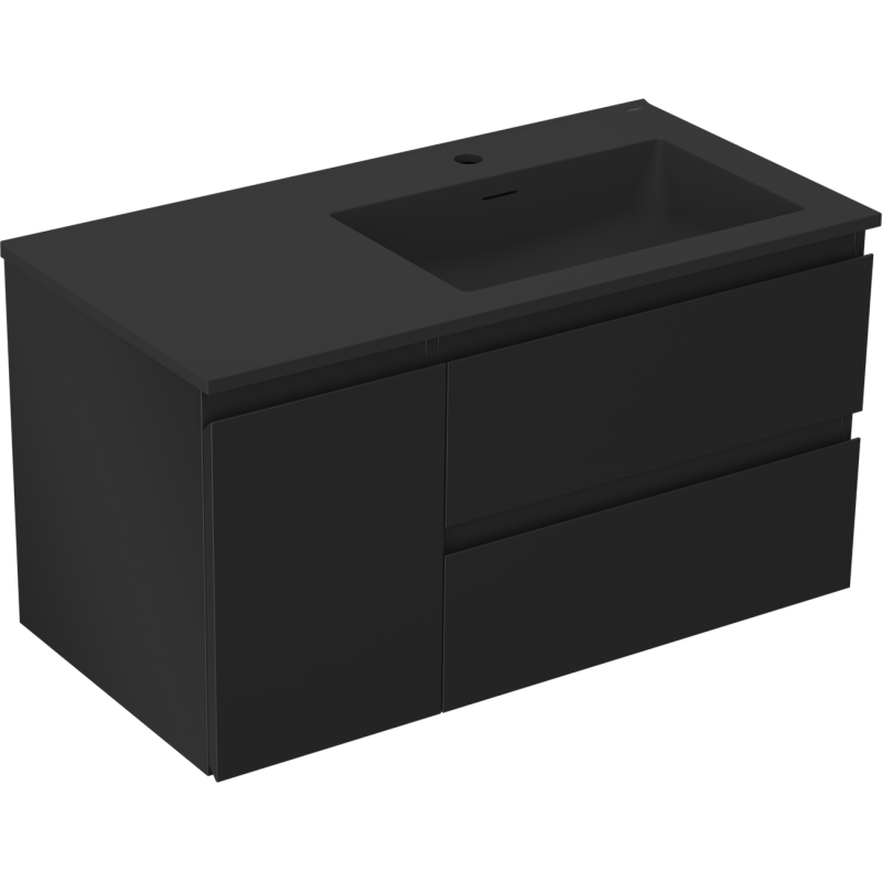 Mexen Orio bathroom cabinet 90 cm with right-side Otis sink, 2S, 1D, black matte - 91A13-09047-3-BBFFF71-W18P71