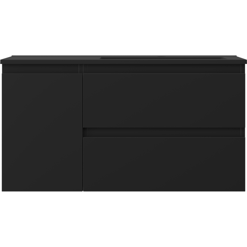 Mexen Orio bathroom cabinet 90 cm with right-side Otis sink, 2S, 1D, black matte - 91A13-09047-3-BBFFF71-W18P71