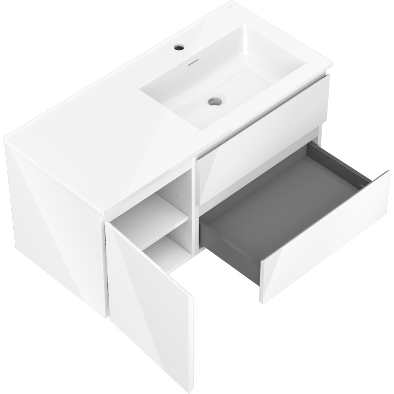 Mexen Orio Bathroom cabinet 100 cm with Otis sink on the right, 2S, 1D, white gloss - 91A13-10047-3-BBFFF00-W18P00