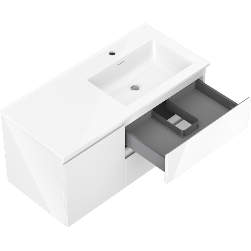 Mexen Orio bathroom cabinet 100 cm with Otis right sink, 2S, 1D, white gloss - 91A13-10047-3-BBFFF00-W18P00