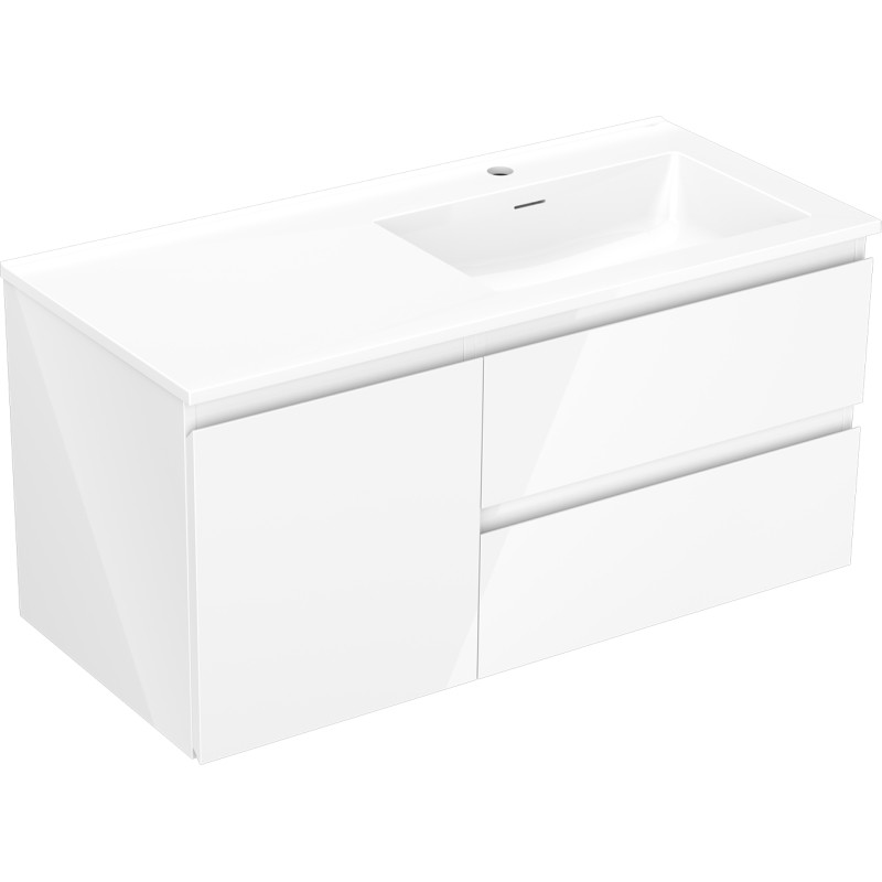 Mexen Orio Bathroom cabinet 100 cm with Otis sink on the right, 2S, 1D, white gloss - 91A13-10047-3-BBFFF00-W18P00