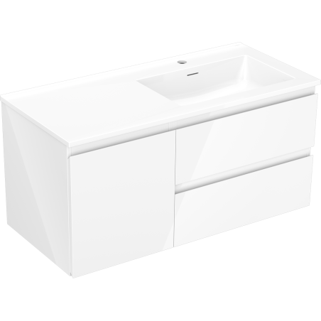 Mexen Orio Bathroom cabinet 100 cm with Otis sink on the right, 2S, 1D, white gloss - 91A13-10047-3-BBFFF00-W18P00