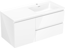 Mexen Orio bathroom cabinet 100 cm with Otis right sink, 2S, 1D, white gloss - 91A13-10047-3-BBFFF00-W18P00