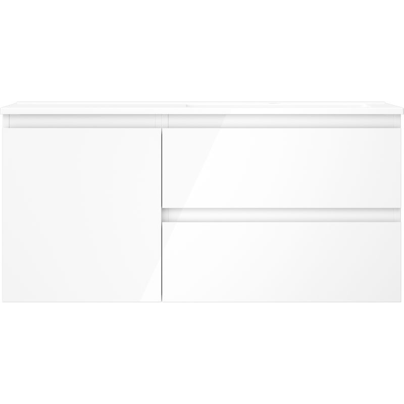 Mexen Orio bathroom cabinet 100 cm with Otis right sink, 2S, 1D, white gloss - 91A13-10047-3-BBFFF00-W18P00