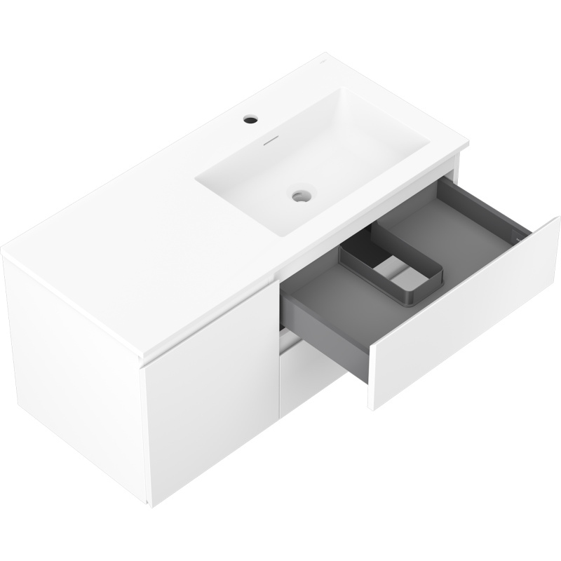 Mexen Orio 100 cm bathroom cabinet with Otis right sink, 2S, 1D, white matte - 91A13-10047-3-BBFFF01-W18P01