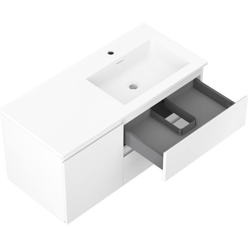 Mexen Orio 100 cm bathroom cabinet with Otis sink on the right, 2S, 1D, matte white - 91A13-10047-3-BBFFF01-W18P01