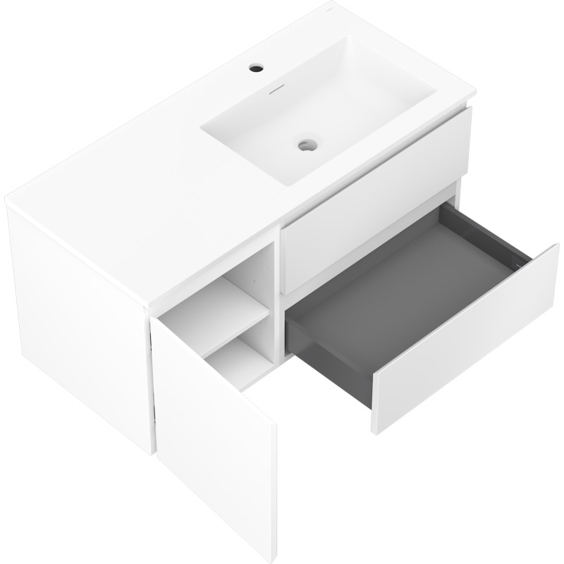 Mexen Orio 100 cm bathroom cabinet with Otis sink on the right, 2S, 1D, matte white - 91A13-10047-3-BBFFF01-W18P01